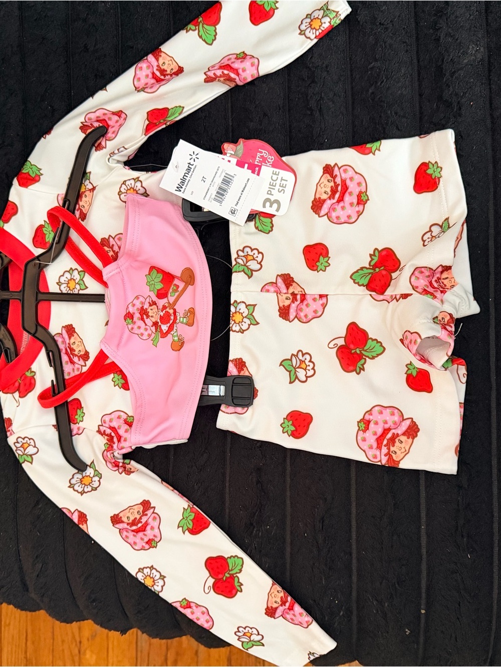 Kids Strawberry Print Pink Swim Set - 3 Piece